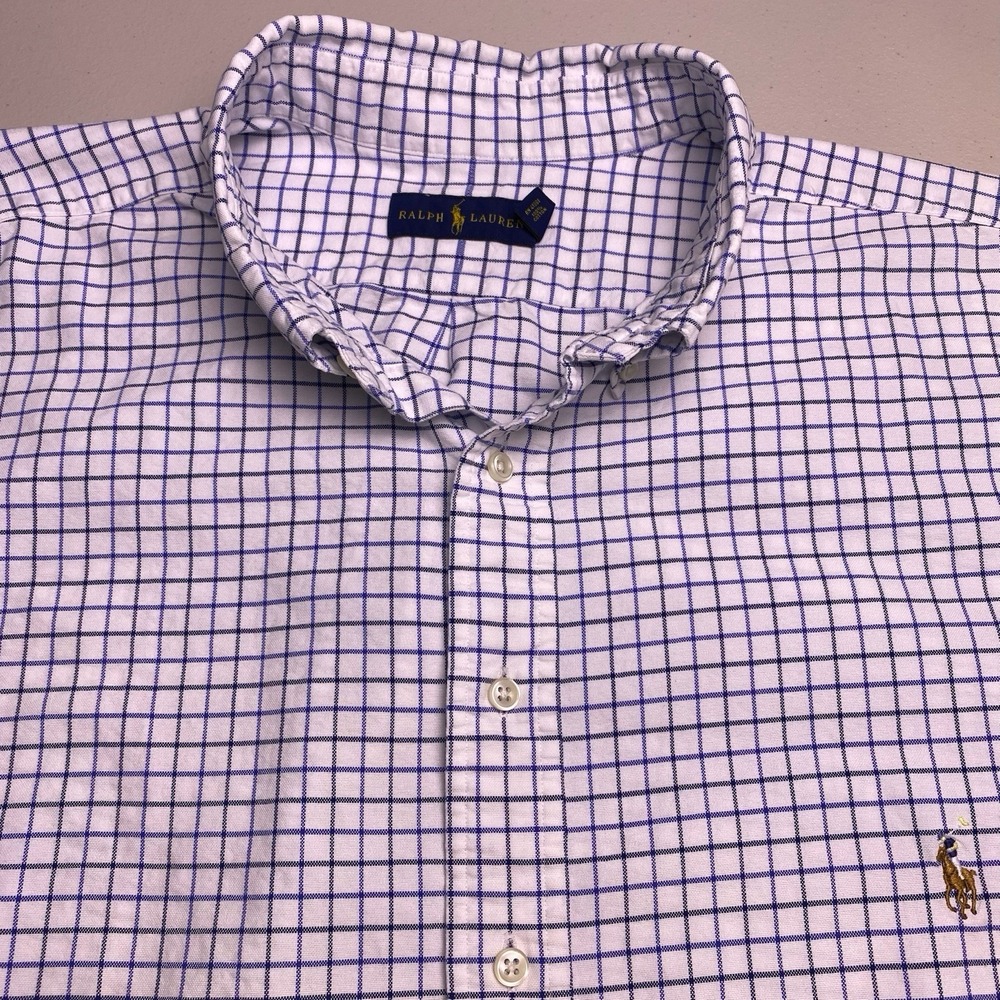 Ralph Lauren White Shirt with Blue Grid Check